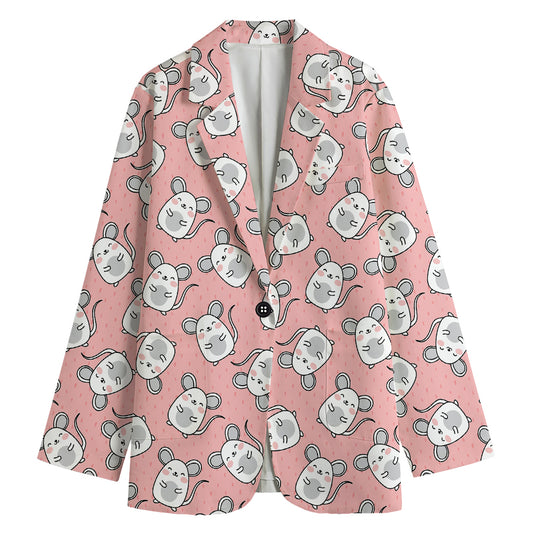 Cute Rat Pattern Print Women's Cotton Blazer