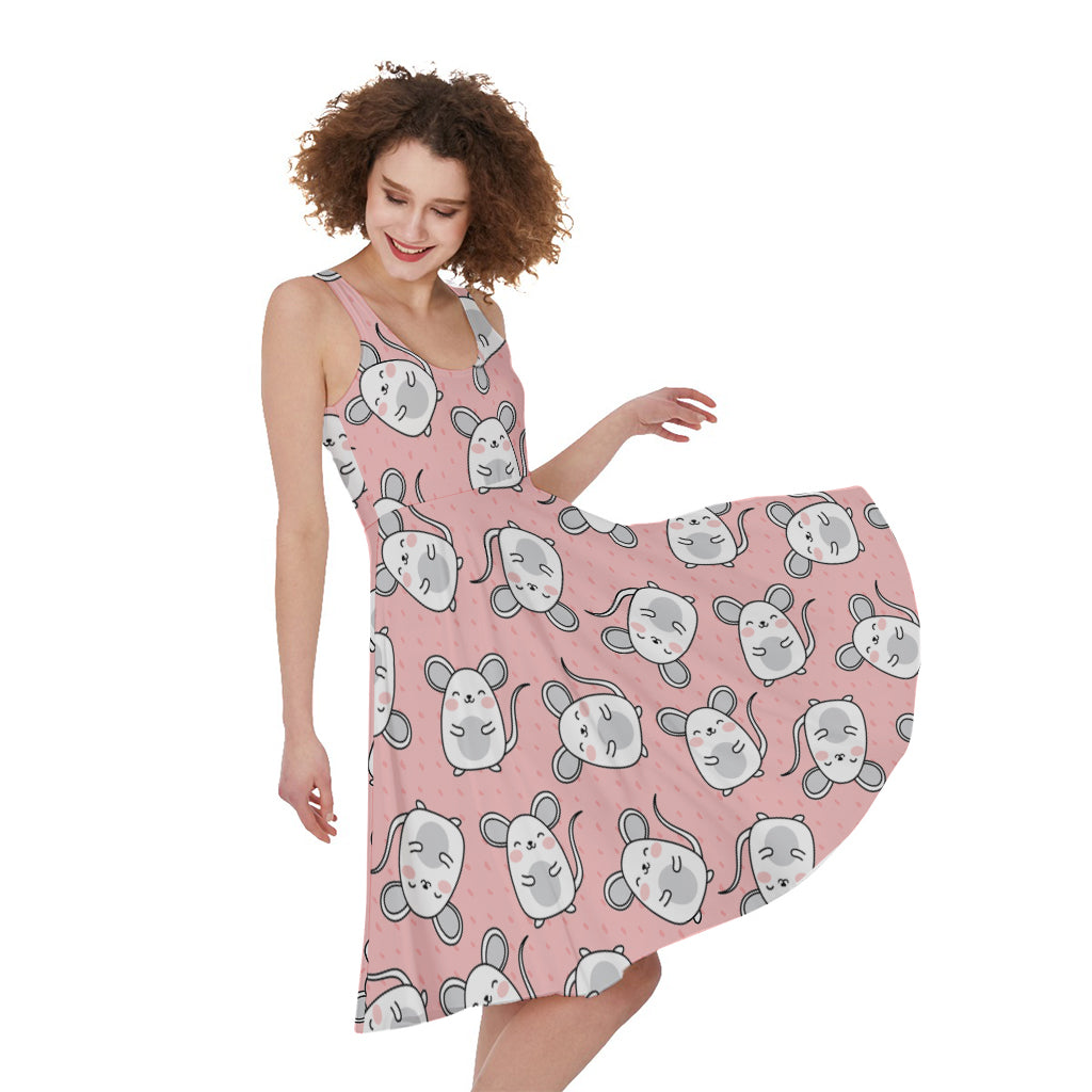 Cute Rat Pattern Print Women's Sleeveless Dress