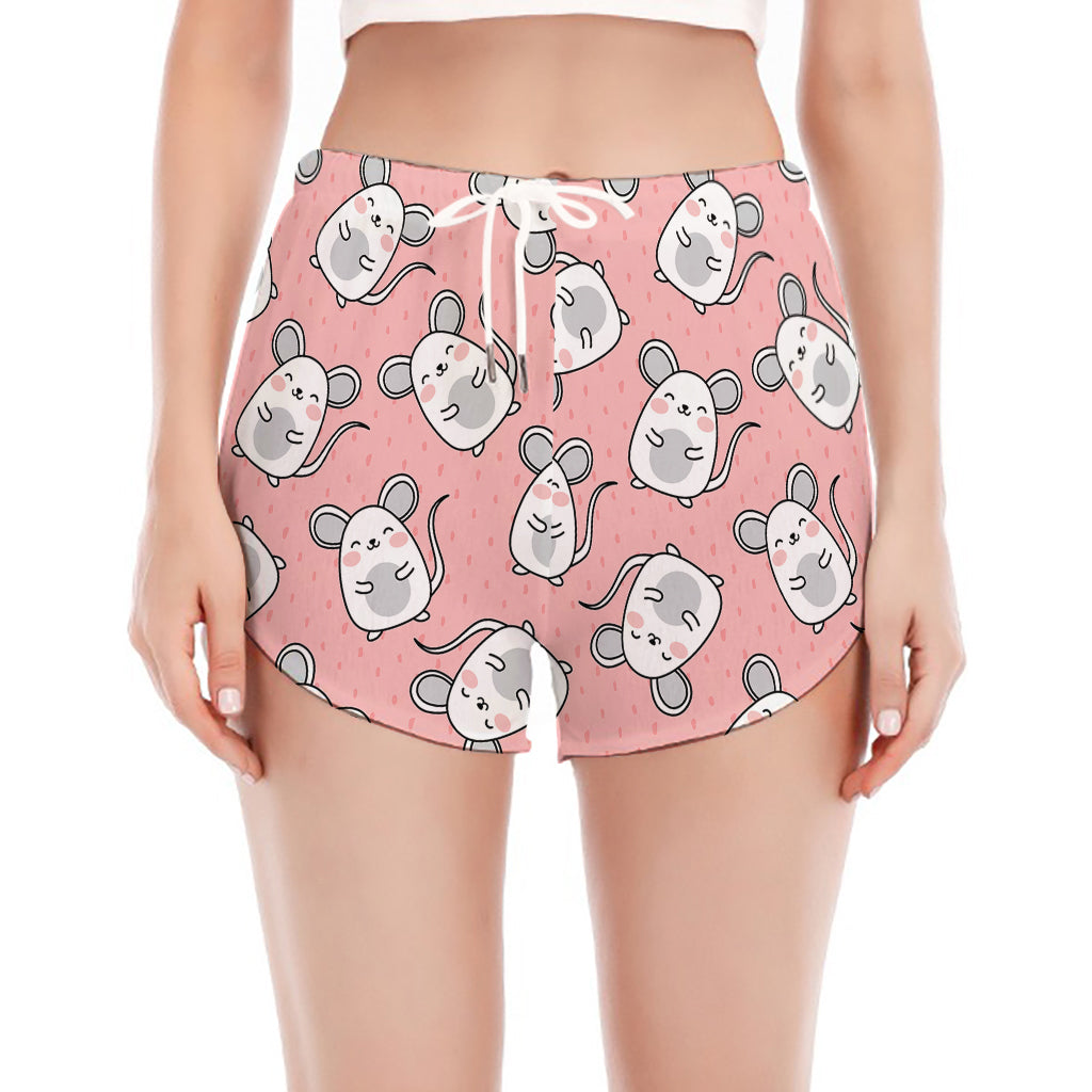 Cute Rat Pattern Print Women's Split Running Shorts