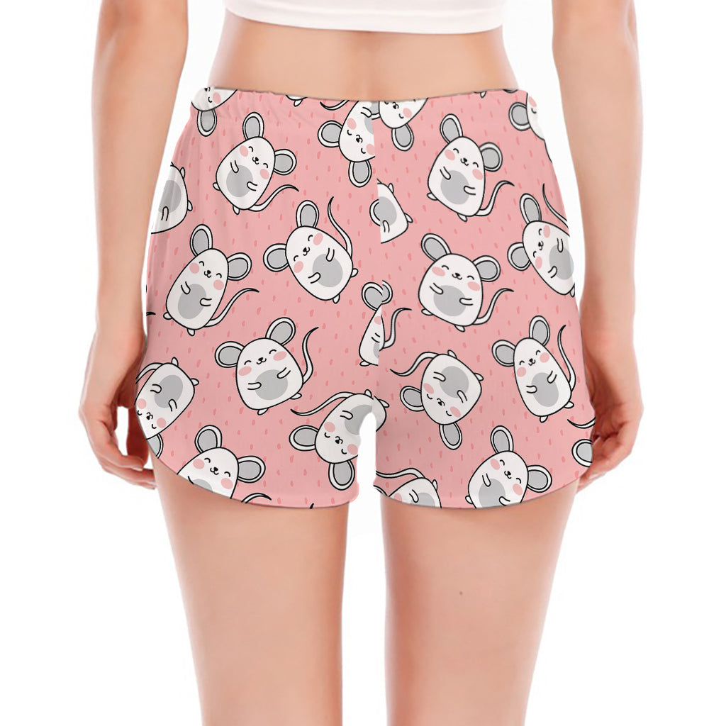 Cute Rat Pattern Print Women's Split Running Shorts