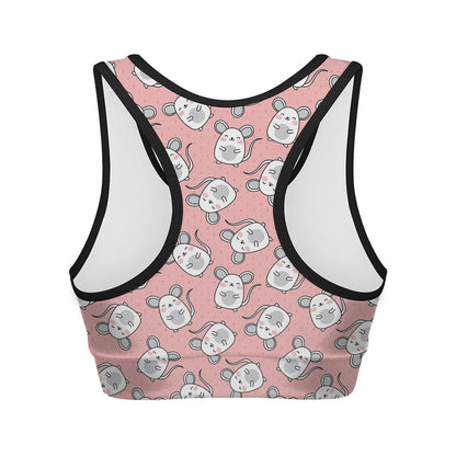 Cute Rat Pattern Print Women's Sports Bra