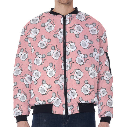 Cute Rat Pattern Print Zip Sleeve Bomber Jacket