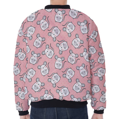Cute Rat Pattern Print Zip Sleeve Bomber Jacket
