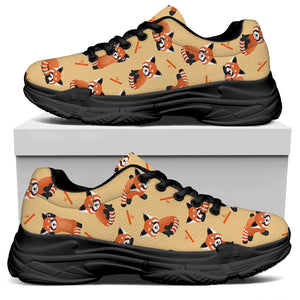 Cute Red Panda And Bamboo Pattern Print Black Chunky Shoes