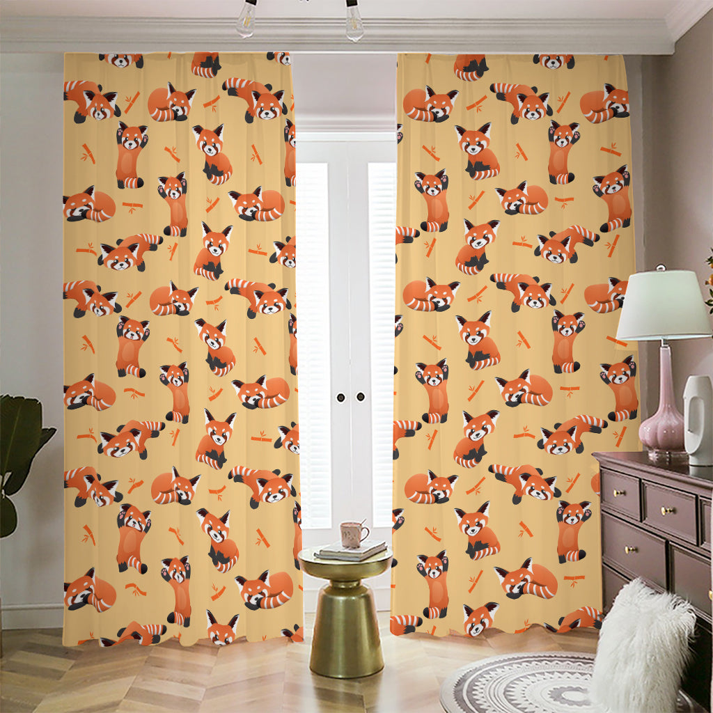 Cute Red Panda And Bamboo Pattern Print Blackout Pencil Pleat Curtains