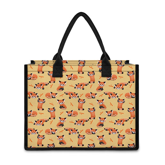 Cute Red Panda And Bamboo Pattern Print Canvas Tote Bag