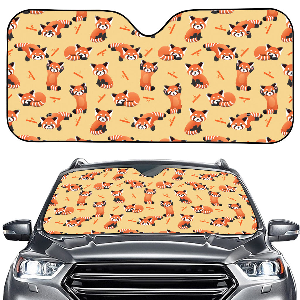 Cute Red Panda And Bamboo Pattern Print Car Windshield Sun Shade