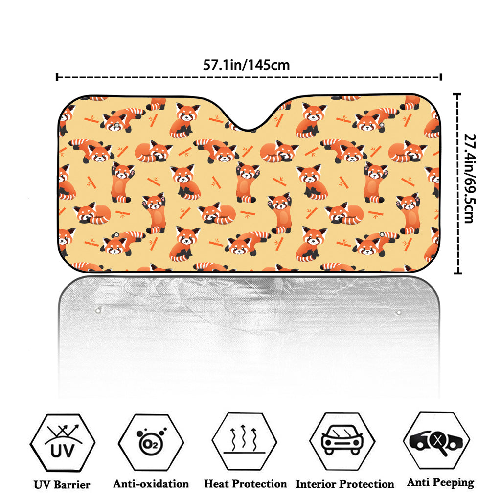 Cute Red Panda And Bamboo Pattern Print Car Windshield Sun Shade