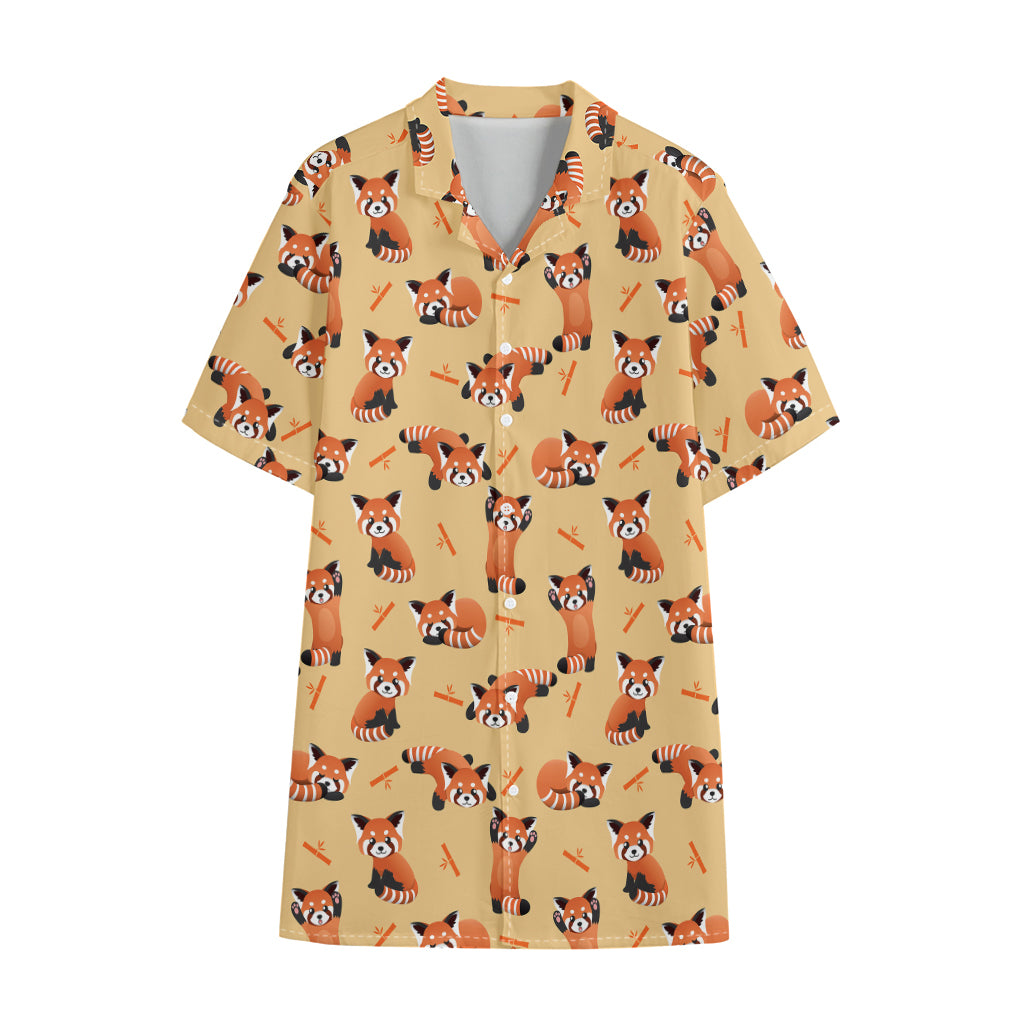 Cute Red Panda And Bamboo Pattern Print Cotton Hawaiian Shirt