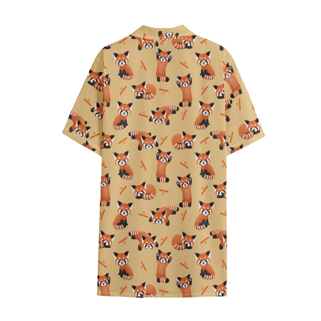 Cute Red Panda And Bamboo Pattern Print Cotton Hawaiian Shirt