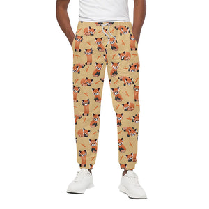 Cute Red Panda And Bamboo Pattern Print Cotton Pants