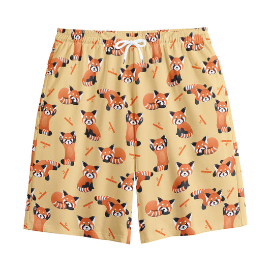 Cute Red Panda And Bamboo Pattern Print Cotton Shorts