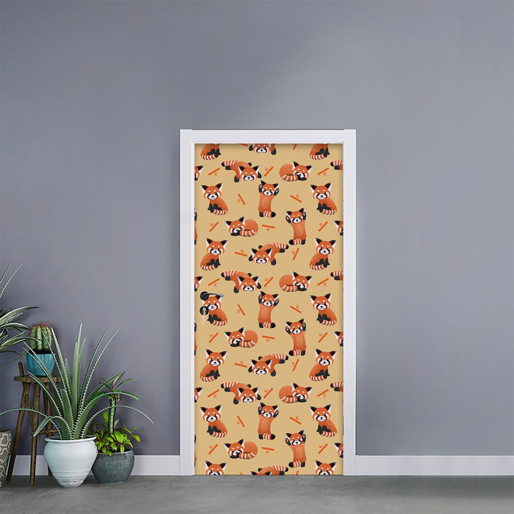 Cute Red Panda And Bamboo Pattern Print Door Sticker