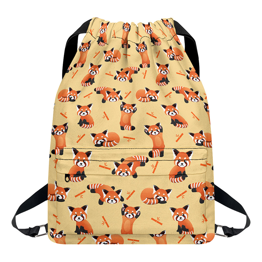 Cute Red Panda And Bamboo Pattern Print Drawstring Backpack