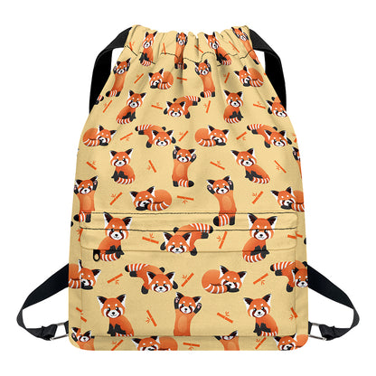 Cute Red Panda And Bamboo Pattern Print Drawstring Backpack