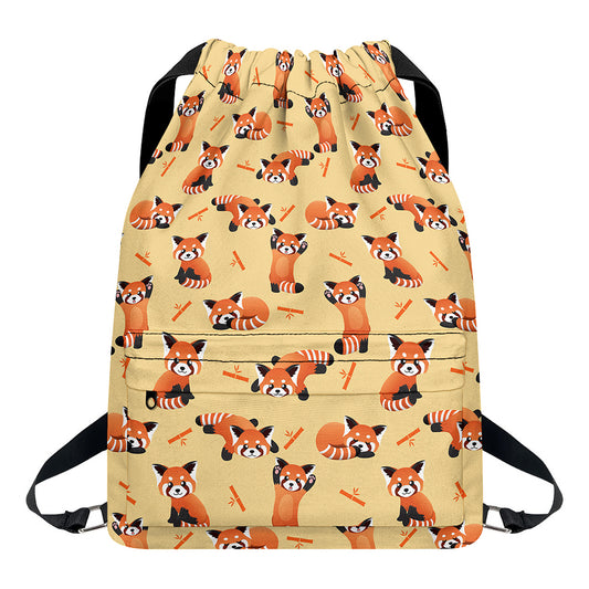 Cute Red Panda And Bamboo Pattern Print Drawstring Backpack