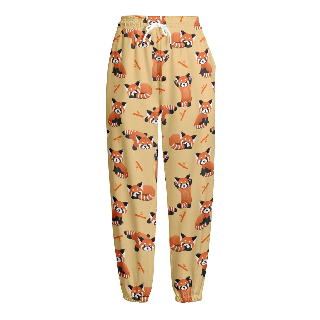 Cute Red Panda And Bamboo Pattern Print Fleece Lined Knit Pants