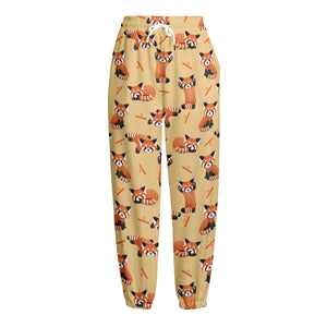 Cute Red Panda And Bamboo Pattern Print Fleece Lined Knit Pants