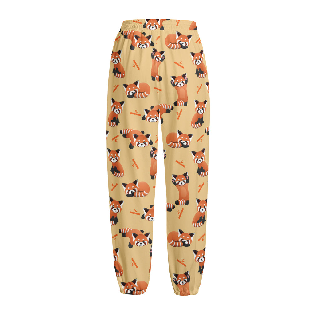 Cute Red Panda And Bamboo Pattern Print Fleece Lined Knit Pants