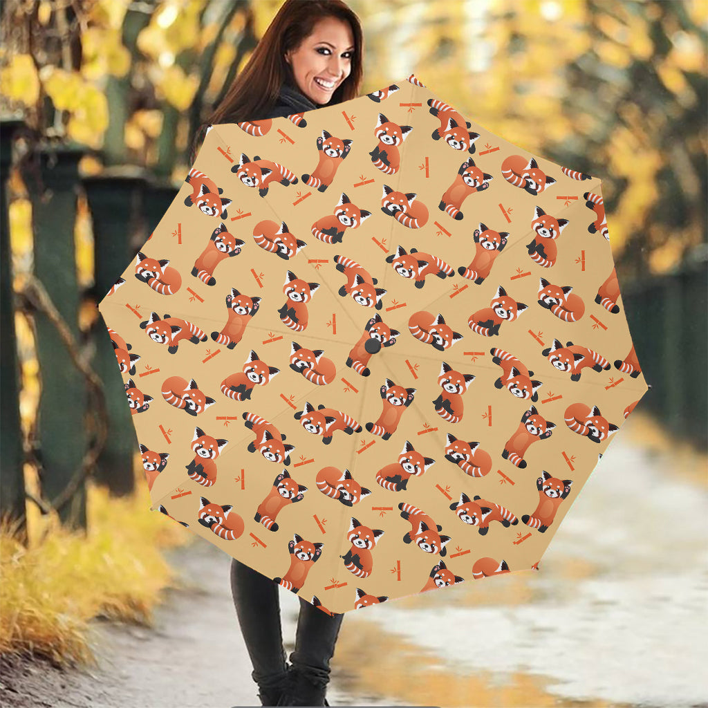 Cute Red Panda And Bamboo Pattern Print Foldable Umbrella