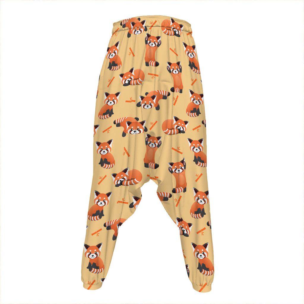 Cute Red Panda And Bamboo Pattern Print Hammer Pants