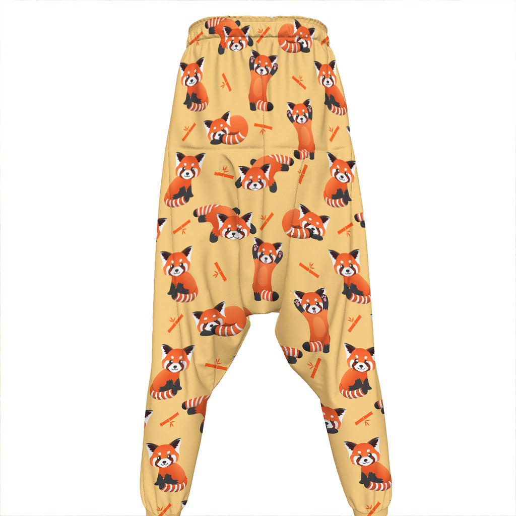 Cute Red Panda And Bamboo Pattern Print Hammer Pants