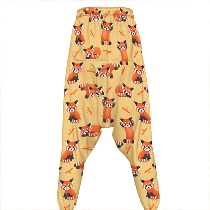 Cute Red Panda And Bamboo Pattern Print Hammer Pants