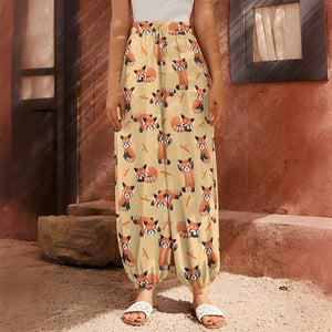 Cute Red Panda And Bamboo Pattern Print Harem Pants