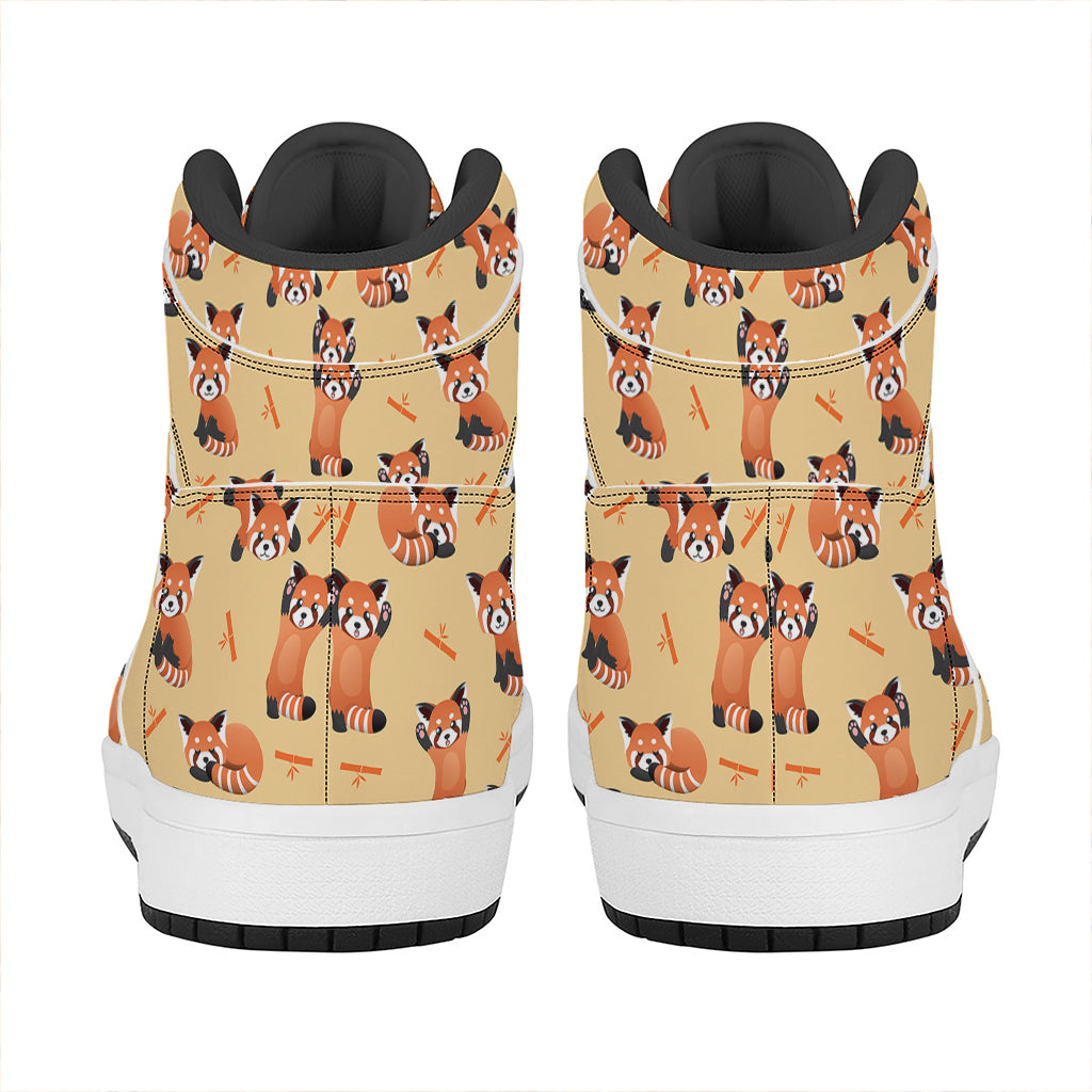 Cute Red Panda And Bamboo Pattern Print High Top Leather Sneakers