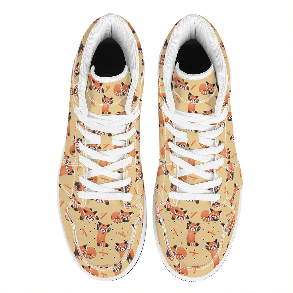 Cute Red Panda And Bamboo Pattern Print High Top Leather Sneakers