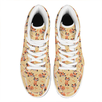 Cute Red Panda And Bamboo Pattern Print High Top Leather Sneakers