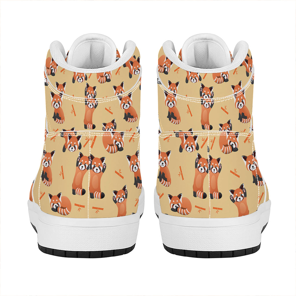 Cute Red Panda And Bamboo Pattern Print High Top Leather Sneakers