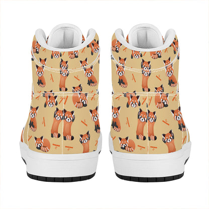 Cute Red Panda And Bamboo Pattern Print High Top Leather Sneakers