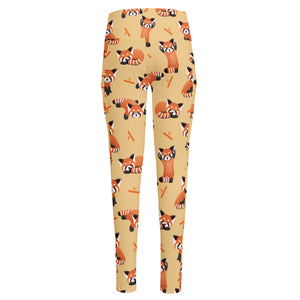 Cute Red Panda And Bamboo Pattern Print High-Waisted Pocket Leggings