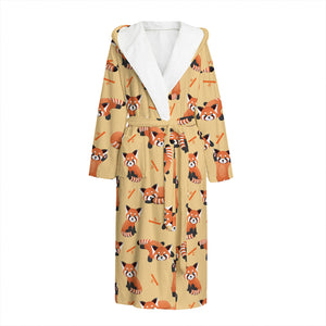 Cute Red Panda And Bamboo Pattern Print Hooded Bathrobe