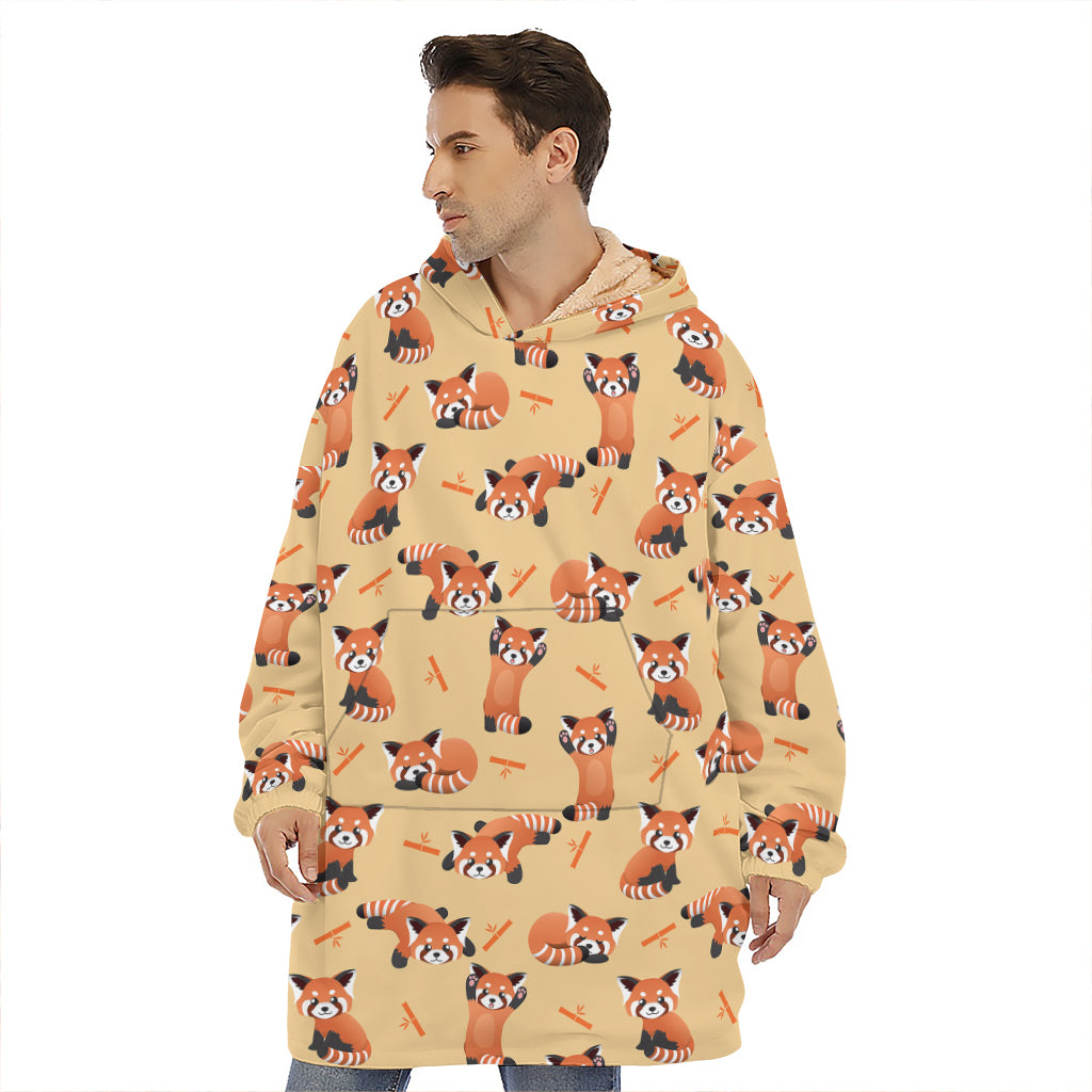 Cute Red Panda And Bamboo Pattern Print Hoodie Blanket