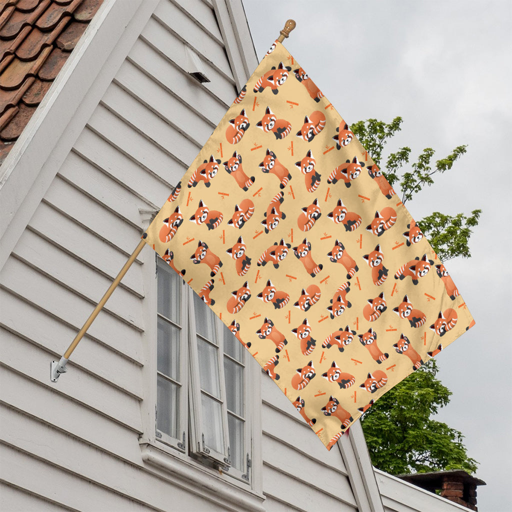 Cute Red Panda And Bamboo Pattern Print House Flag