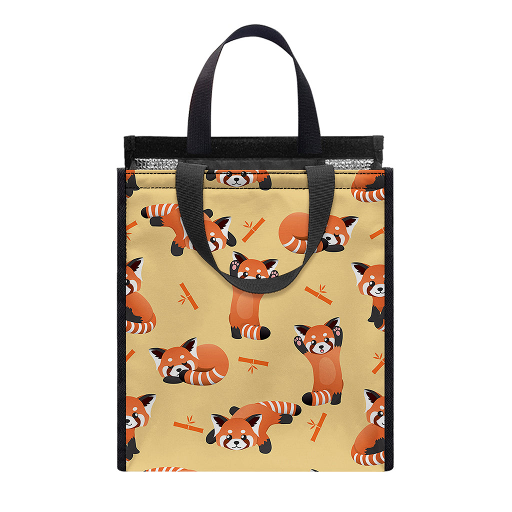 Cute Red Panda And Bamboo Pattern Print Insulated Lunch Tote