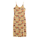 Cute Red Panda And Bamboo Pattern Print Jersey Midi Cami Dress