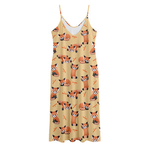 Cute Red Panda And Bamboo Pattern Print Jersey Midi Cami Dress