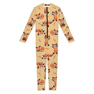 Cute Red Panda And Bamboo Pattern Print Jumpsuit