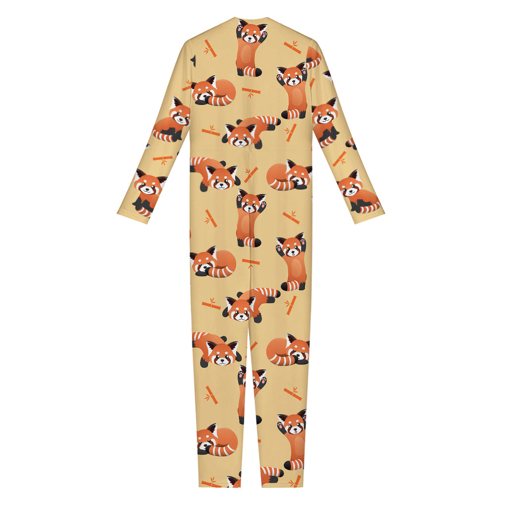 Cute Red Panda And Bamboo Pattern Print Jumpsuit