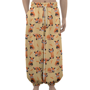 Cute Red Panda And Bamboo Pattern Print Lantern Pants