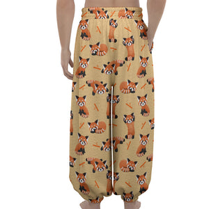 Cute Red Panda And Bamboo Pattern Print Lantern Pants