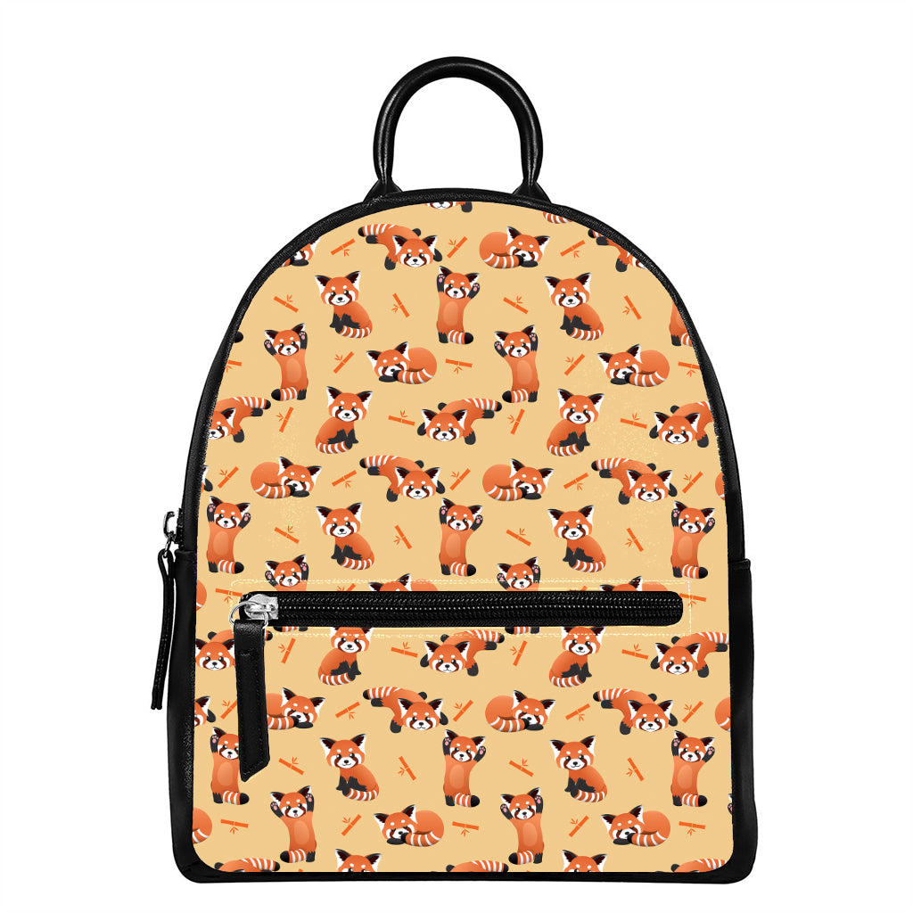 Cute Red Panda And Bamboo Pattern Print Leather Backpack