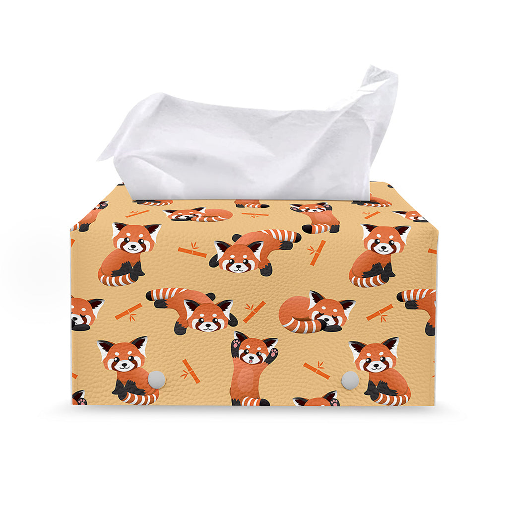 Cute Red Panda And Bamboo Pattern Print Leather Tissue Box Cover