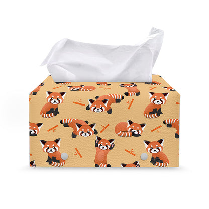Cute Red Panda And Bamboo Pattern Print Leather Tissue Box Cover