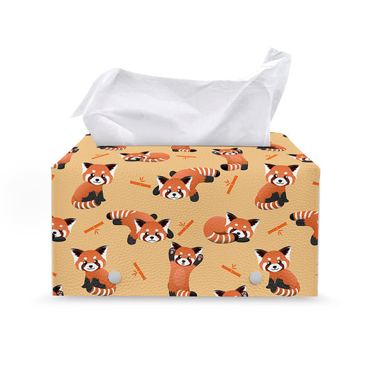 Cute Red Panda And Bamboo Pattern Print Leather Tissue Box Cover