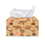 Cute Red Panda And Bamboo Pattern Print Leather Tissue Box Cover