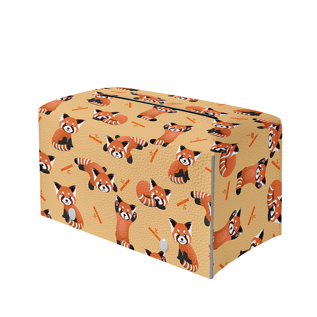 Cute Red Panda And Bamboo Pattern Print Leather Tissue Box Cover